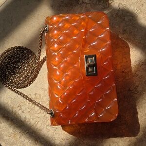 Orange Quilted Chain Shoulder Bag
